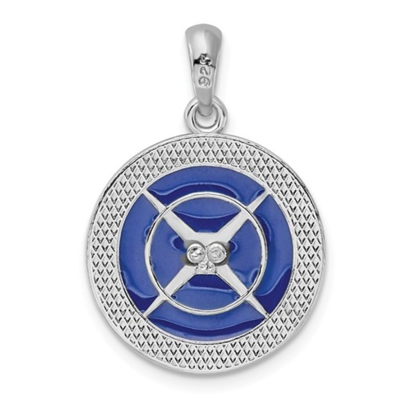 Million Charms 925 Sterling Silver Nautical Blue Enamel Compass Pendant, Small - Picture 4 of 6